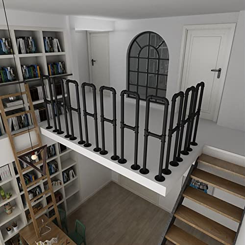 Schwarzes U-förmiges Treppen-Handlauf-Kit, Balkondecking Safty Anti-Rutsch-Handlauf aus Metall, Schmiedeeisen, verzinktes Rohr, Treppengeländer für den Innen- und Außenbereich ( Size : 90cm(2.9ft) )