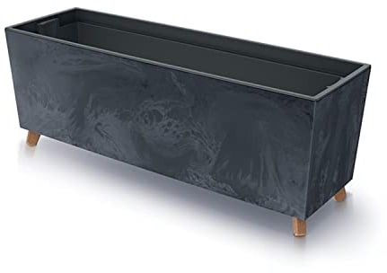 Prosperplast Urbi Case Beton Effect N Blumenkasten mit Beinen für Innen- und Außenbereich Rechteckig Blumentopf inkl. Pflanztopf Kunststoff 770x235x300mm (Anthrazit)