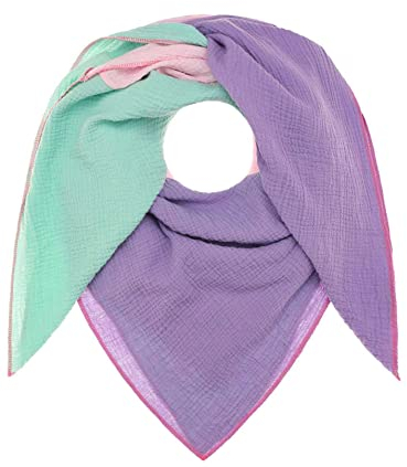 Zwillingsherz Musselin Viereckstuch mit Wolle für Damen Mädchen Jungen - Baumwoll-Halstuch Blockstreifen – Damenschal Übergangsschal - Strick-Waren, Mint Rosa Lila, Länge: 131 cm, Breite: 114 cm