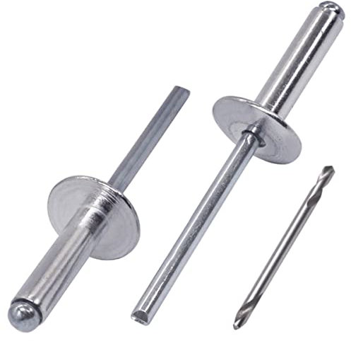 SKIR'CO (30 Stück) Großer Flansch Aluminium Blindnieten 4,8 x 24 mm, Stahldorn, Bohrer enthalten