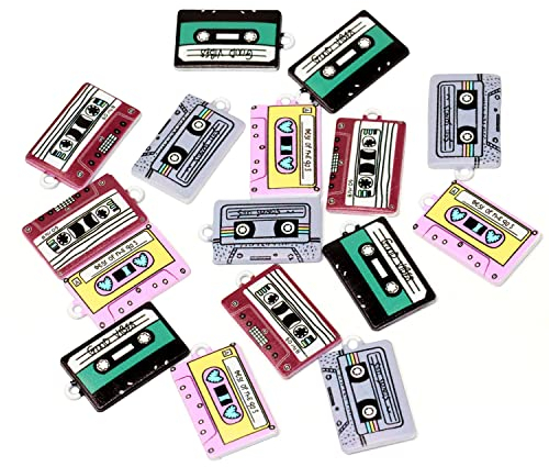 Honbay 16 Stück Legierungs-Musik-Charms-Anhänger, lustige Kassettenband-Charms, Retro-Band-Anhänger für Ohrringe, Armbänder, Halsketten, Schmuckherstellung (4 Farben)