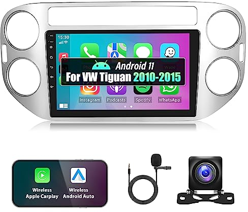 2 + 32G Android 11 Doppio Din Autoradio Per VW Tiguan 2010-2015 con GPS Wireless Carplay Android Auto, 9 '' HD TouchScreen radio con Specchio Link Bluetooth FM WIFI GPS EQ SWC+AHD Retrocamera& MIC