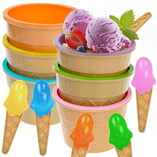 Bakiauli 6 Piezas Tarrinas para Helados con Cucharas, Vasitos Aperitivos de Colores, Cuencos Aperitivos para Familias, Campamentos, Fiestas