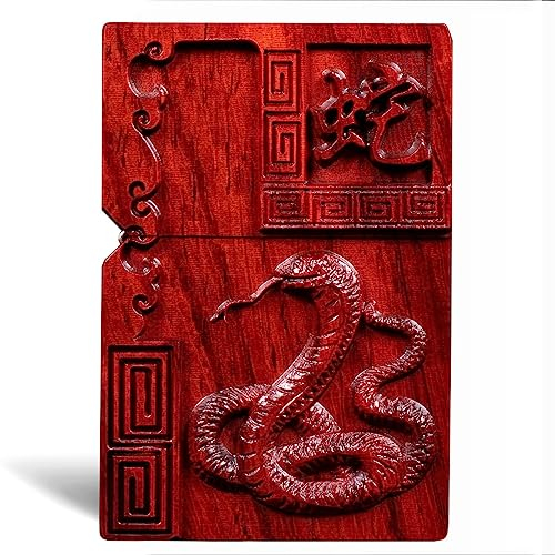 MEIDAI Feuerzeug aus natürlichem rotem Sandelholz, Palisander, austauschbar für Zippo (nur Hülle), kompatible Einsatzgröße 3,6 cm x 1,2 cm x 5 cm, Feuerzeuggehäuse (Sternzeichen-Schlange)