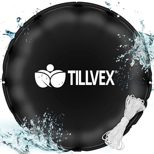 tillvex® Cojín de Piscina de Invierno XXL Con Kit de Reparación, Válvula de Seguridad y Doble Costura (400 cm, Negro)