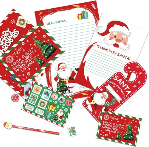VEYLIN Brief an den Weihnachtsmann, 14-teiliges Set mit Briefen, Umschlägen, Türaufhänger, Aufkleberbogen und Stift (2 Sets)