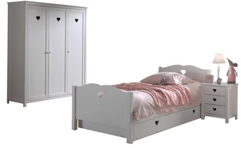 möbelando Jugendzimmer-Set >AMORI< in Weiß aus Massiv Kiefer und MDF - 211,2x80x96 (BxHxT)