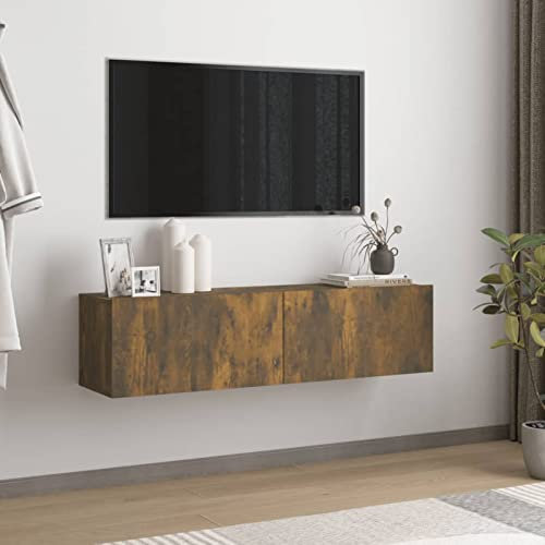 ARKEM Mobile TV Mobile Porta Televisore,Mobiletto Industriale Tavolino Basso Vintage Console per Salotto,Mobile TV a Parete Rovere Fumo 120x30x30cm Legno Ingegnerizzato