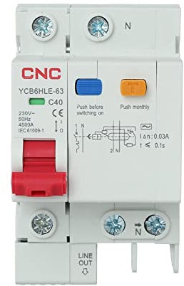 Disjoncteur Miniature,Disjoncteur Modulaire Interrupteur principal 1P + N 16A 40A RCBO Disjoncteur à courant résiduel 30mA avec protection contre les surintensités (Size : 1P N, Color : 40A)