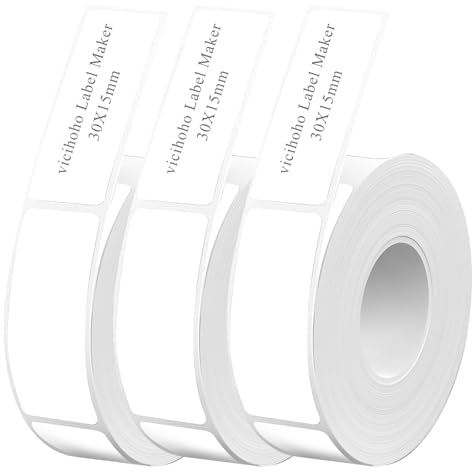 vicihoho 540pcs Thermo Etiketten Selbstklebend, 15 x 30mm Etikettenhersteller-Band, Angepasstes Etikettendruckpapier für Bluetooth Tag Drucker, Wasserfeste Etiketten für Zuhause, Büro etikettenbänder