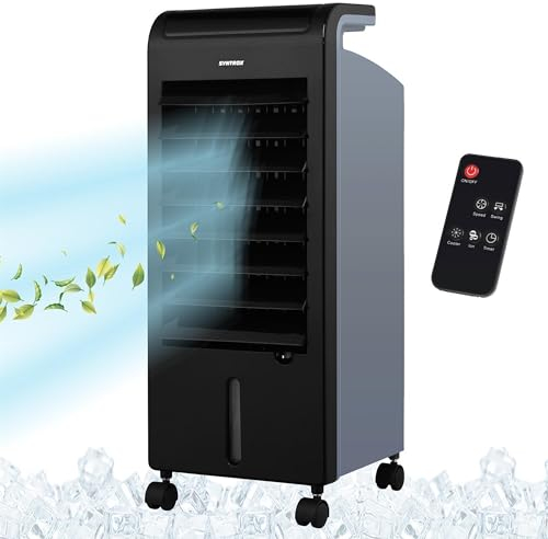 Syntrox Mobiler Luftkühler mit Wasser Soft | Luftbefeuchter | Verdunstungskühler, 80 Watt, 5 Liter Kapazität, Raumluftbefeuchter, Wasserverdunstungskühler, mit Timer