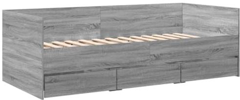 vidaXL Tagesbett, Gästebett mit 3 Schubladen mit Rollen, Schlafsofa für Schlafzimmer, Bettsofa Sofabett Daybed Bett, Grau Sonoma 100x200cm Holzwerkstoff