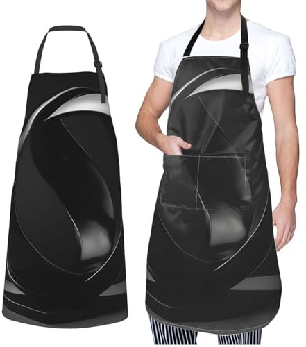 Lrtyuasq Verstellbare Schürze mit 2 Taschen, Schürze für Damen und Herren, weiße Katze am Fenster, Lätzchen, Kochschürzen zum Kochen, Schwarzes Ornament, One size