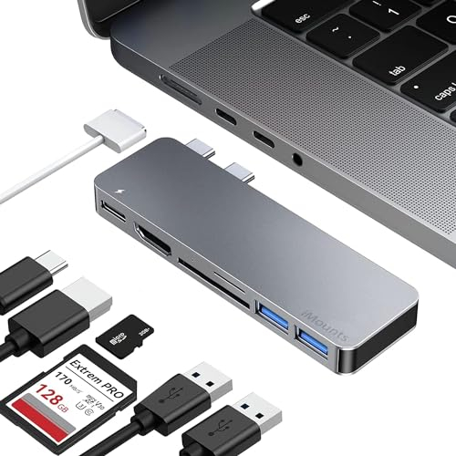 iMounts MacBook USB-C Hub – HDMI, SD-Kartenleser, USB 3.0, Thunderbolt, kompatibel mit MacBook Pro und MacBook Air M2/M3 Space Gray (Space Grau)
