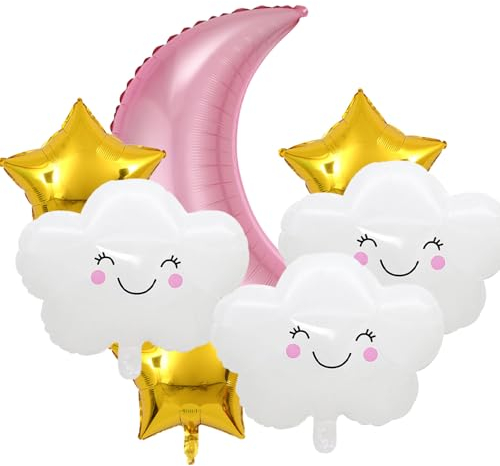 DazzJoy Mond Deko Wolken Baby Ballon,7 Stück Baby Shower Deko Folienballon,Babyparty Deko Mädchen Junge,Stern Luftballons für Kinderzimmer Deko,Babyzimmer Birthday Decorations,Kinder Deko Geburtstag