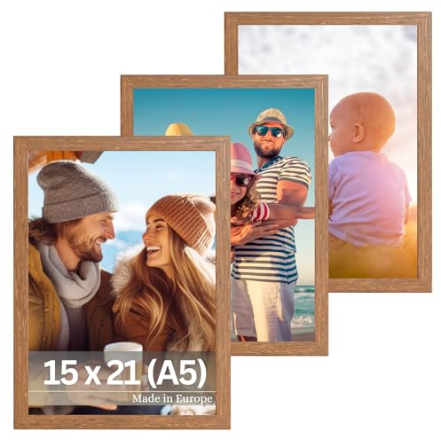 VictoR Bilderrahmen Dali 3er Set 15x21 cm (A5) braun | Fotorahmen Holz A5 - Bilderrahmen Set braun 15x21 - moderner Holzrahmen mit bruchsicherem Acrylglas