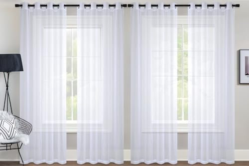 MIULEE Sheer Voile Vorhang mit Ösen Transparente Optik Gardine Ösenvorhang Ösenschal Transparent Durchsichtig für Schlafzimmer Wohnzimmer 140x225 cm (B x H) 4er Set Weiß