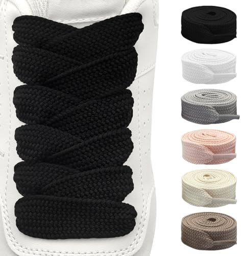 Shecret 2 Paia di Lacci Scarpe Piatti, Durevole di Ricambio di 20mm di Qualità, Stringhe Scarpe Ricambio Larghi Per Scarpe da Sportive, Corsa, Adulti, Bambini (Nero, 100 cm - 2 Paia)