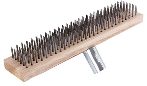 Escoba de alambre de acero, Escoba de acero de limpieza de jardín resistente y flexible de 30 cm, Cepillo para rascar reutilizable Rastrillo de hojas con mango de madera Enchufe Escoba de jardín espes