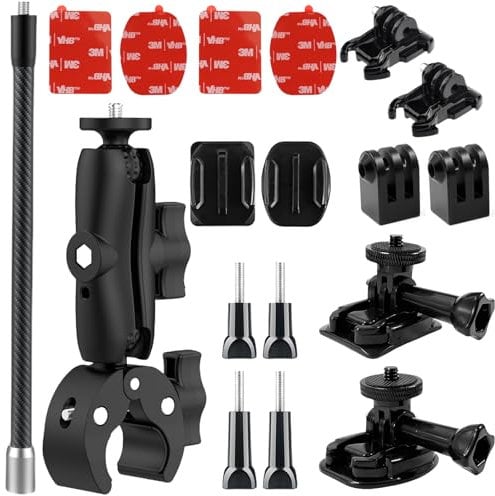 Bike Motorcycle Handlebar Mount Bundle Kit for Insta 360 Accessory, Clamp Mount with Extension Arm Selfie Stick Compatible with Insta 360 X4 X3 X2 X ONE RS R ACE Pro Go 3 2, Go Pro Series Etc