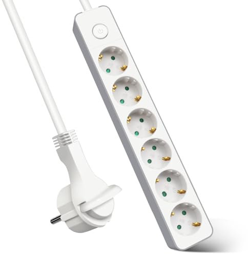 EXTRASTAR Regleta Enchufe con 6 Tomas, Alargador Enchufe con Interruptor, 1.5 m, para El Hogar, La Oficina y Los Viajes, 3680W, 3G*1.5mm², Blanco, 1pc