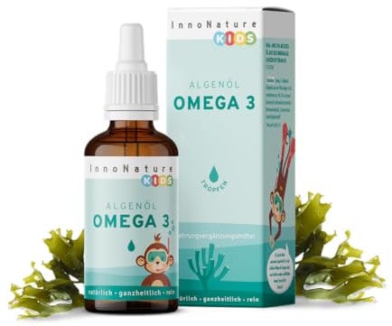InnoNature Omega 3 Tropfen Kids | natürlich aus der Mikroalge Schizochytrium | 30ml, DHA 127-170mg, EPA 63-84mg | Empfohlen für Kinder ab 4 Jahren