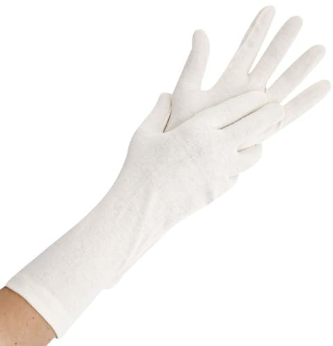 FRANZ MENSCH 600 Stück Hygostar Baumwollhandschuhe Nature Long, natur, 9/L, L: 35cm, Baumwollhandschuhe, Weiche Textilhandschuhe