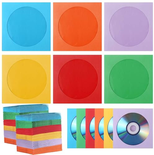 Faccito 240 Pcs 4.92 x 4.92 inches Cd Sleeves DVD Sleeves Cd Sleeves Cd Envelopes DVD Sleeves Cd Envelopes Disc Sleeves Cd Sleeve Cd Cases Movie Cases for DVDs(Yellow red Green Orange Blue Purple)