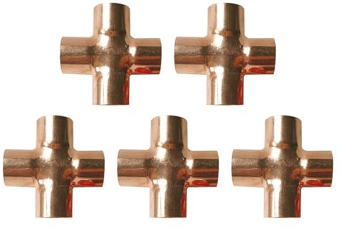 VOANZO Lot de 5 raccords de tuyauterie à 4 Voies de 15 mm pour plomberie, climatisation, réfrigération, Chauffage Central, systèmes de tuyauterie à gaz