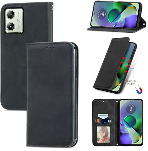 Cracedily Funda para Motorola Moto G54 5G / Moto G64 5G Case, Carcasa Protectora Antigolpes Case, Soporte Plegable, Ranura para Tarjeta, Cover Cuero PU Carcasa Motorola Moto G54, Negro
