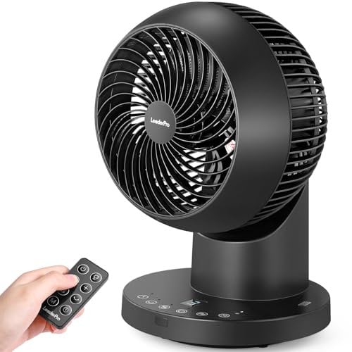 LeaderPro 6 Air Circulator - 360° Desk Fan with Magnetic Remote Control, 1-8h Timer, 4-Speed Settings, Quiet Oscillating, Powerful Table Fan, 25dB Silent for Bedroom/Office Use