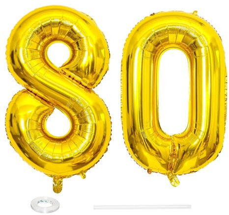 ParPix Luftballon 80 Geburtstag Deko, 32 80 Luftballon Zahl, Gold, 2 Stück, Unisex – Erwachsene & Kinder, Hochzeit, Geburtstag, Jahrestag, Metallisches Finish