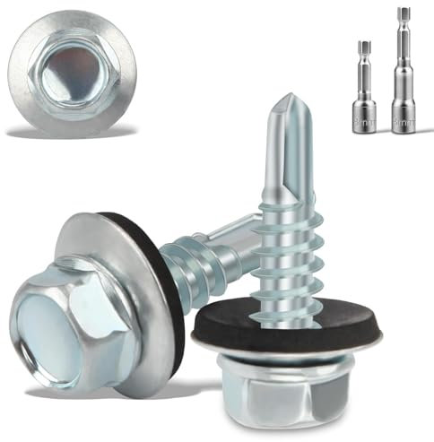 240PCS Roofing Screws with Rubber Washers 4.8x16mm Hex Head Self Tapping Screws und 2 M8 Hex Socket Bits Tech Screw for Metal Zinc Plated Corrugated Roofing Cladding Steel Screw for Tin Roof