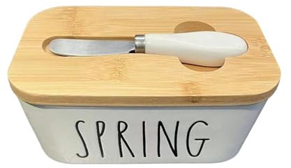 Mantequera de cerámica con cuchillo y tapa, mantequillera (blanco)