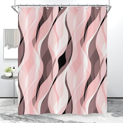 Hnmdmyi Rideau de Douche Rose 120x180, Moderne Abstrait Rose et Gris Rayé Imperméable Tissu Polyester Lavable Rideau de Bain avec Crochets