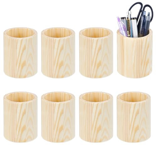 BENECREAT 8 porte Crayon en Bois Pot à Crayons en Bois Organiseur de Bureau Rangement pour Bureau Usage Polyvalent Fournitures Scolaires