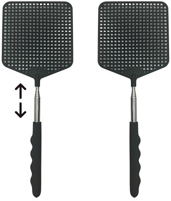 2 Pedazo matamoscas Estable, matamoscas Extensible, matamoscas telescópico, matamoscas,Mata Moscas Manual,Paleta matamoscas(Escalable),Fly swatter Negro,Pistola de Sal matamoscas