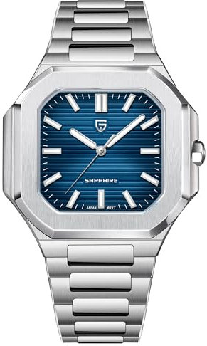 Pagani Design Herren Uhr Japanisches TMI VH31 Quarzwerk 37mm Armbanduhr Herren mit Saphirglas & 100m wasserdicht Edelstahl 316L Herrenuhr (Blau)