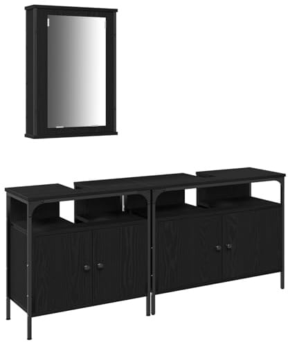 vidaXL Badezimmer Waschbeckenmöbel mit Tür 3 pcs Schwarz Holzwerkstoff, Moderne Badmöbel, eleganter Waschbecken-Schrank, langlebige Aufbewahrung, aus hochwertigem Holz, schick und praktisch