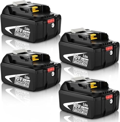4 pieces 5000mAh BL1850B Replacement for Makita Battery 18V for Makita Battery 18V 5000mAh BL1860 BL1850B BL1850 BL1840B BL1840 with LED Charge Indicator