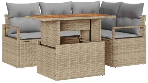 vidaXL 5-teiliges Garten-Sofa-Set mit Kissen in Beige und Grau aus Poly-Rattan. Modulares Outdoor-Sitzmöbel für die Terrasse. Ideal für gemütliche Grillabende im Sommer. Wetterfest und bequem!
