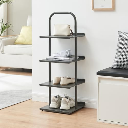 [en.casa] Schuhregal schmal Poytya mit 4 Ebenen Metall 96 x 34 x 32 cm Schuhständer für 4 Paare Schuhregal Standregal Flur Wohnzimmer Anthrazit