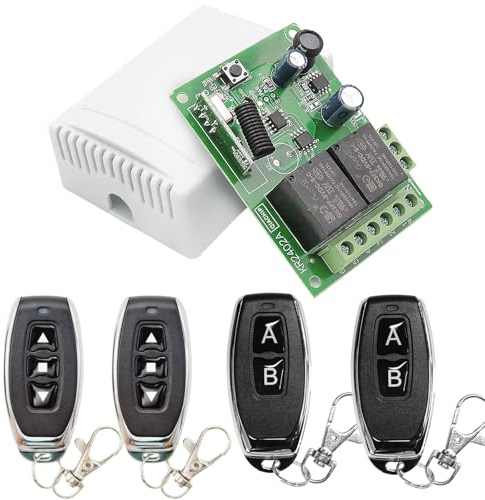 QIACHIP Interruptor de Control Remoto Relé inalámbrico DC 6V 12V 24V 30V 2 Canales,Modulo Receptor RF 433 mhz y 4 Transmisor mando a distancia,para Motor Puerta Garaje, Cortina eléctrica, luz
