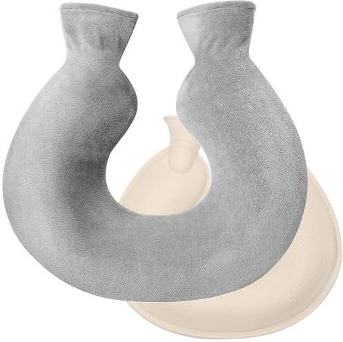 U-förmige Wärmflasche mit Fleecebezug 36,5×31,5 cm – Heizkissen für Nacken & Schultern, Wiederverwendbar, Weicher Bezug, Ideal gegen Verspannungen & Schmerzen (Grau)