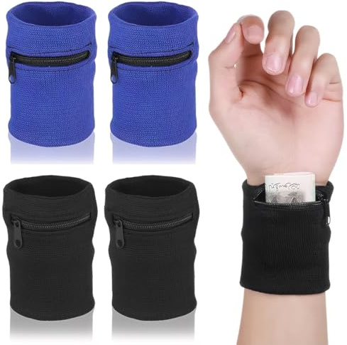 BDEPSTR Schweißband Handgelenk,4 Stück Reißverschluss Handgelenk Beutel,Sport Handgelenktasche,Schlüssel Tasche,Handgelenktasche mit Reißverschluss,für Jogging,Basketball Laufen Sport