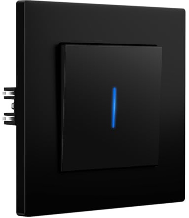 BSEED Interrupteur avec Griffes, Interrupteur Mural Avec Voyant Lumineux, installation facile, Cadre avant PC, 1 Gang 1 Voie, 86mm, Noir