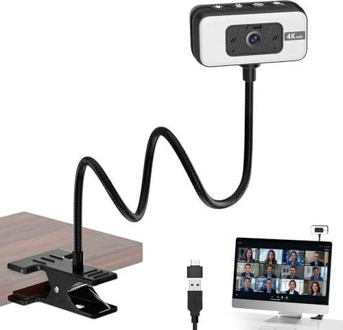 Webcam for PC, 4K Streaming Camera with Light, Web Camera for Desktop/Laptop Computer Webcam with Microphone, Plug and Play USB Web Camera with Bracket, for Live Streaming, Video Calls (Black1)