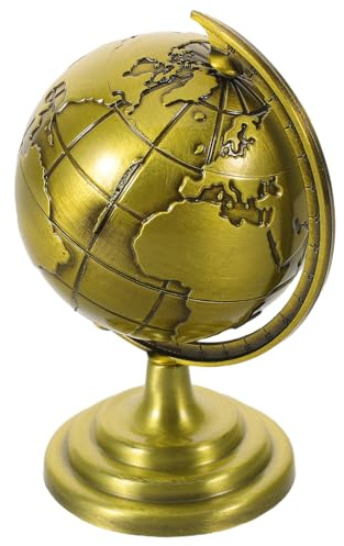 HONITANO Kleiner Vintage Metallglobus mit Drehfunktion Kleine Dekorative Weltkugel für Schreibtisch und Homeoffice Stabile Metallkugel Ornament Bürodekoration in Grün Bronze