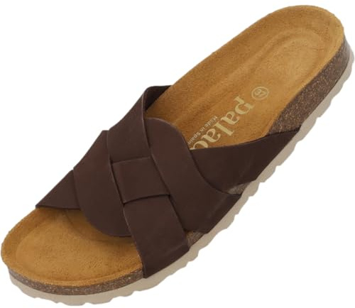 Palado Pantoletten Damen Torna Premium Leather - elegante Sandalen Made in Spain - Hausschuhe mit Kork-Fußbett - bequeme Sommerschuhe
