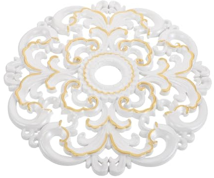 UTHCLO Rosace de Plafond Ronde en Faux Plâtre Blanc Nacré Dorure, Médaillon Décoratif Sculpté Style Européen Suspendre Lumineuse et Ventilateur de Plafond, Décoration Intérieure